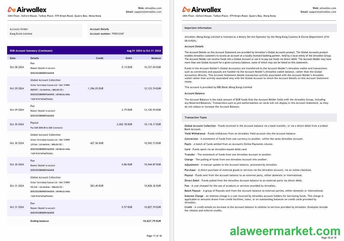 Hong Kong Airwallex Limited account statement, 18 pages 9